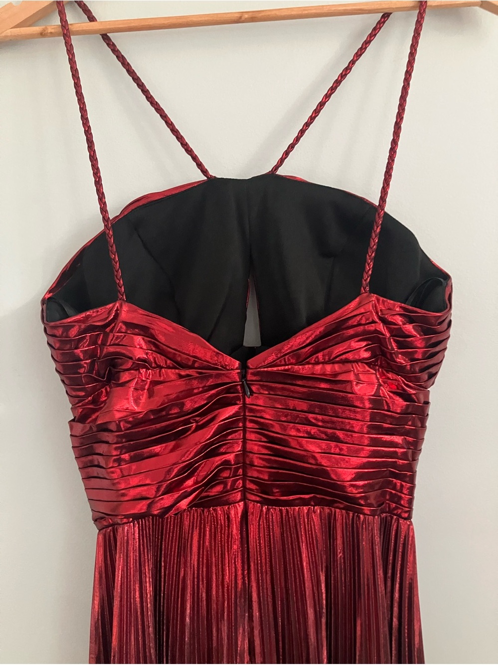 UNBRANDED Red Metallic High Low Pleated Maxi Dress Size M - Picture 8 of 16